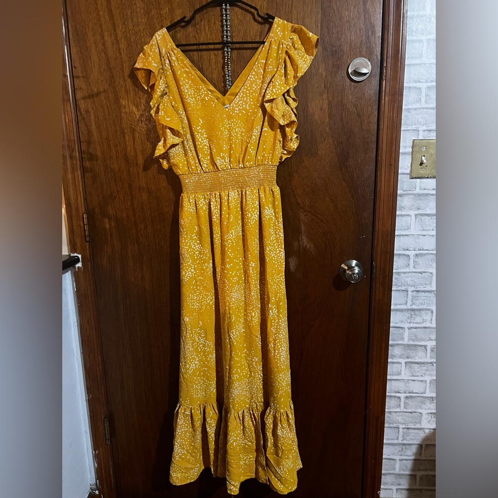Express Mustard Maxi Dress with Ruffles